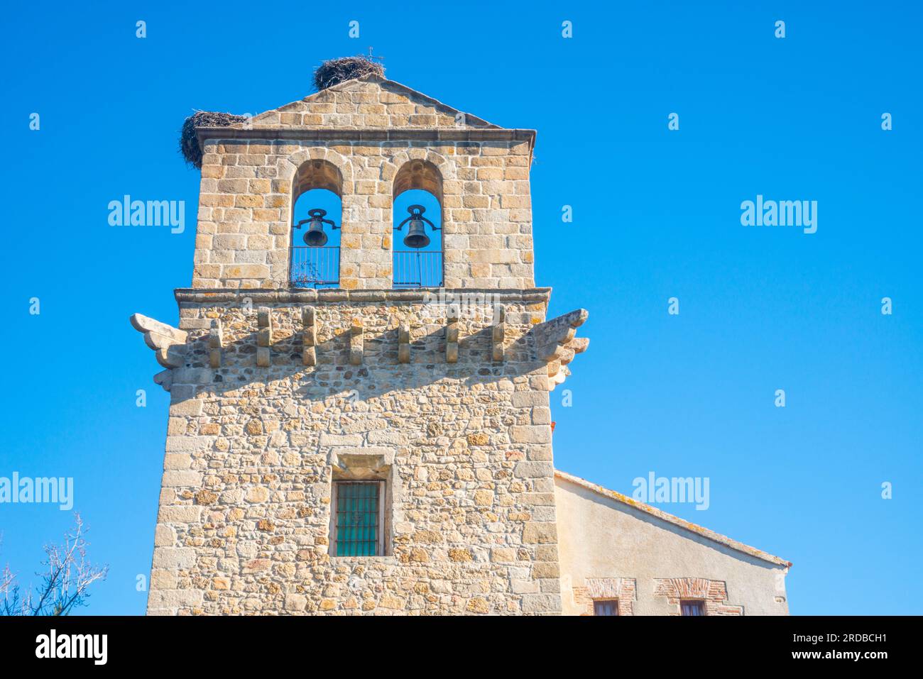 Steeple of the church. Santo Domingo de Piron, Segovia province, Castilla Leon, Spain. Stock Photo