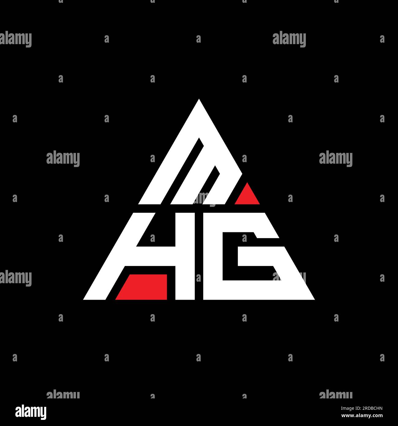 MHG triangle letter logo design with triangle shape. MHG triangle logo design monogram. MHG triangle vector logo template with red color. MHG triangul Stock Vector
