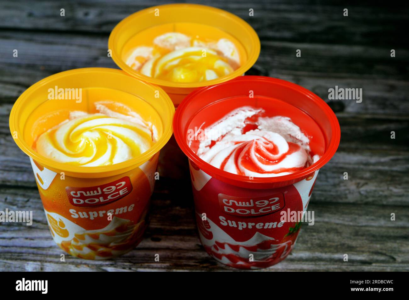 Cairo, Egypt, July 6 2023 Dolce Supreme ice cream frozen vanilla with