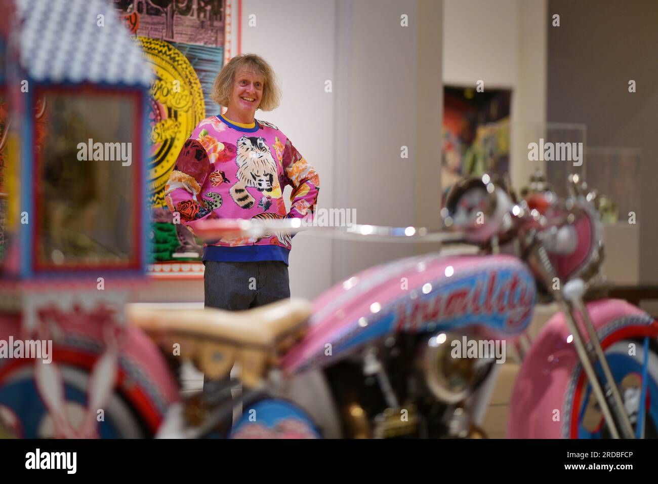Edinburgh Scotland, UK 20 July 2023.  Sir Grayson Perry at the photo call for Grayson Perry: Smash Hits art exhibition at the National Galleries of Scotland, Royal Scottish Academy, The Mound.   credit sst/alamy live news Stock Photo