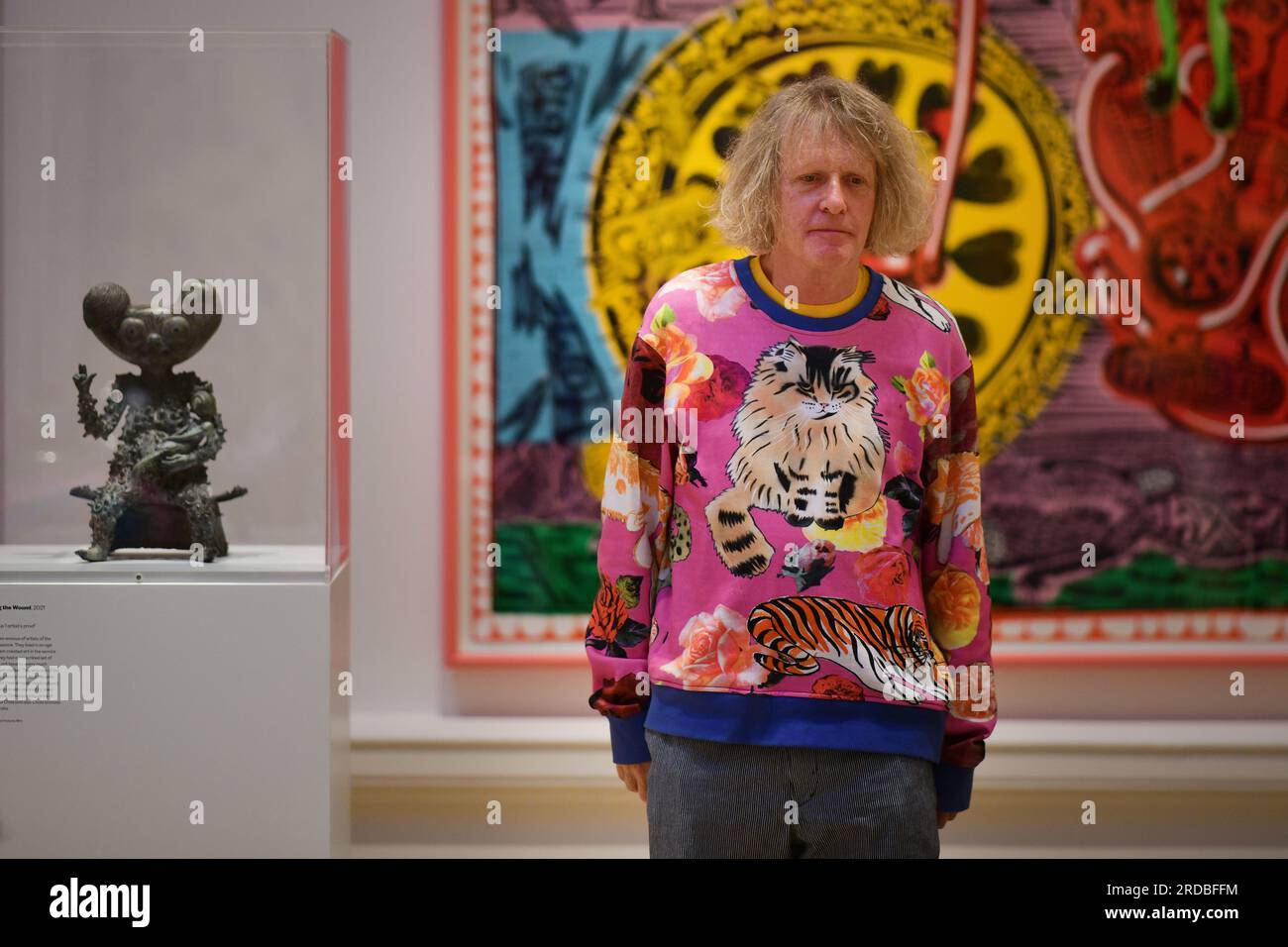 Edinburgh Scotland, UK 20 July 2023.  Sir Grayson Perry at the photo call for Grayson Perry: Smash Hits art exhibition at the National Galleries of Scotland, Royal Scottish Academy, The Mound.   credit sst/alamy live news Stock Photo