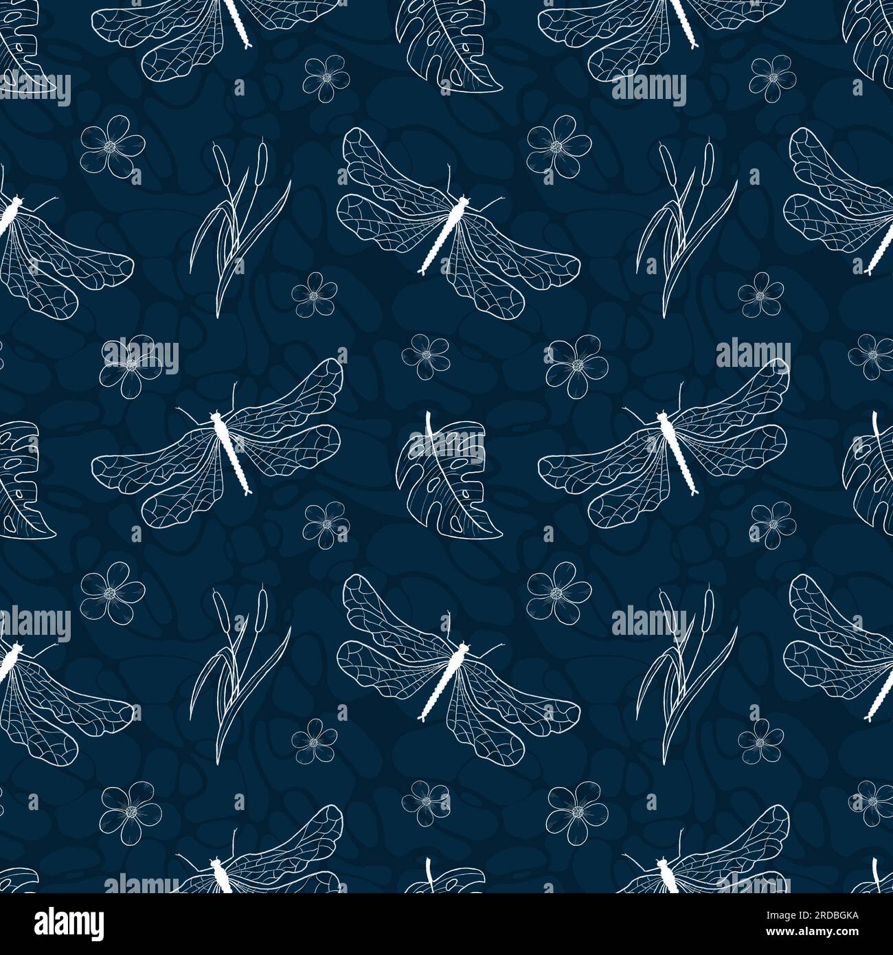 Seamless pattern with Dragonflies. Line drawing. Illustration of ...