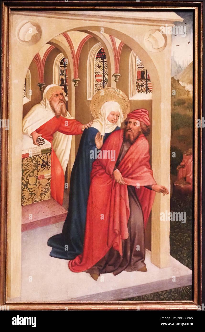 The Rejection of the  Offering of Joachim and Anne, painting on spruce, circa 1435. Creator: Master of Albrecht Altarpiece, active 1430 - 40 in Vienna Stock Photo