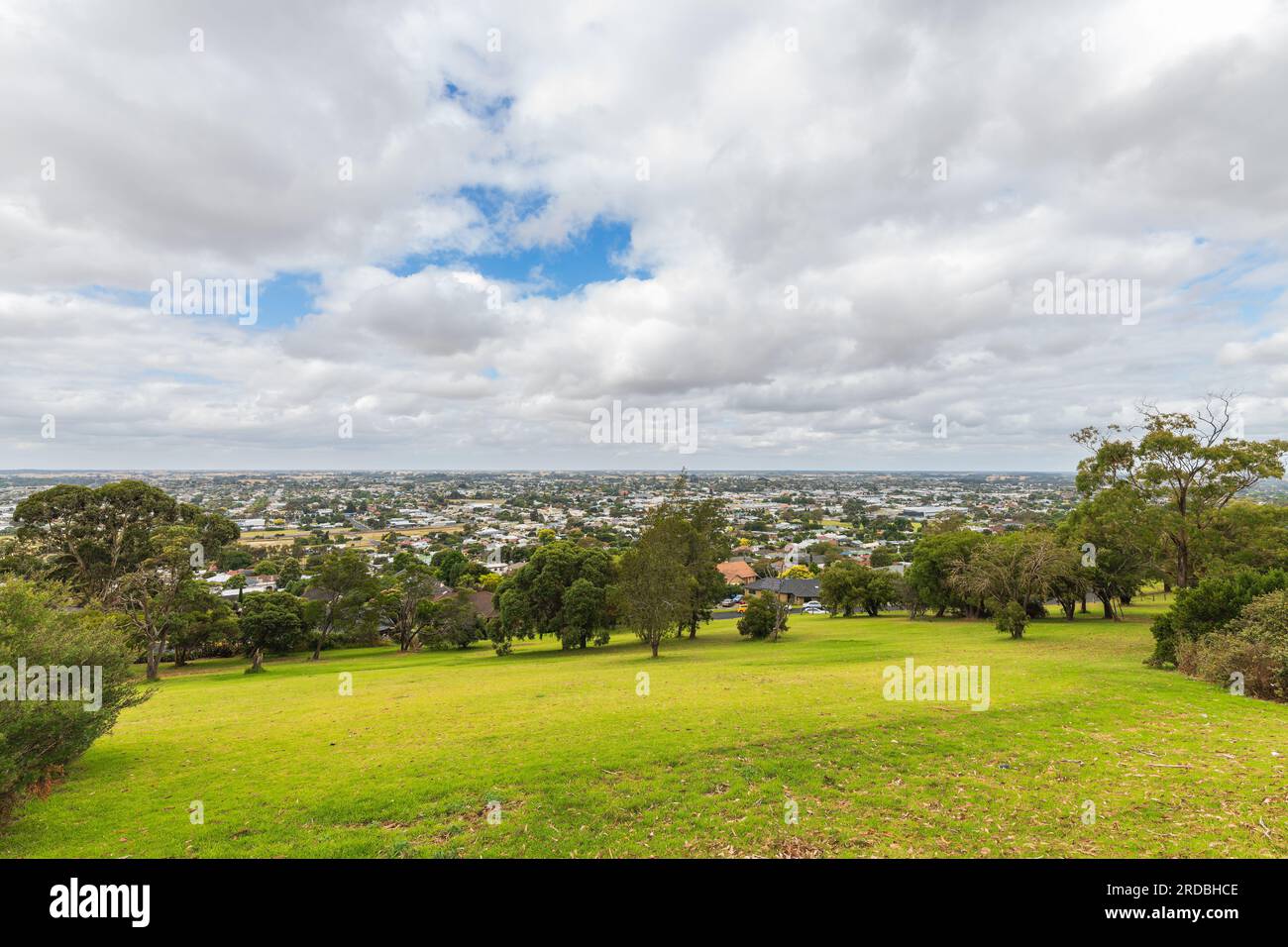Mount Gambier town viewed from the Potters Point Lookout on a day