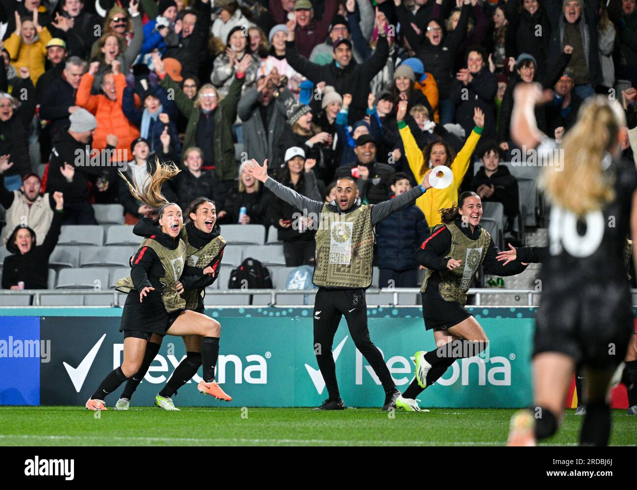 Auckland, New Zealand. 20th July, 2023. Substitution players of of New Zealand celebrate after the group A match between New Zealand and Norway at the FIFA Women's World Cup Australia & New Zealand 2023 in Auckland, New Zealand, July 20, 2023. Credit: Guo Lei/Xinhua/Alamy Live News Stock Photo