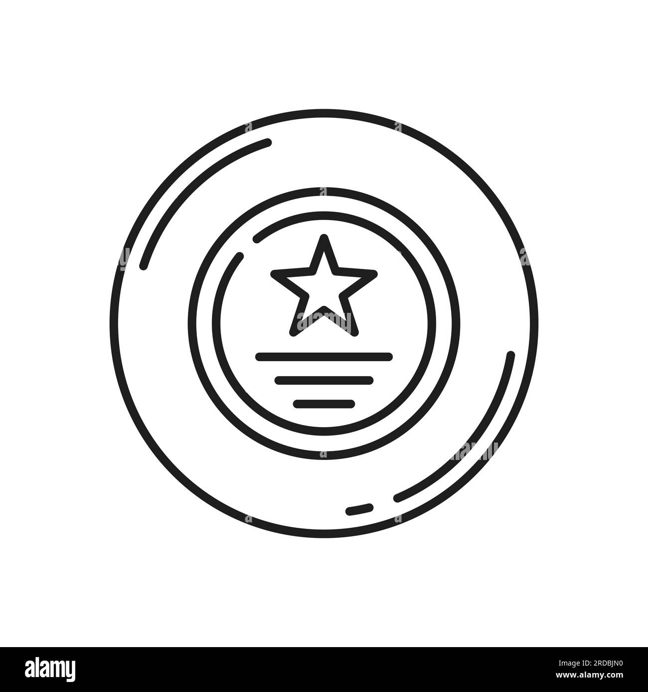 Trophy plate award line icon with star, winner champion victory reward, vector round medal prize. Best award or first place recognition plaque with star for victory in contest or championship Stock Vector