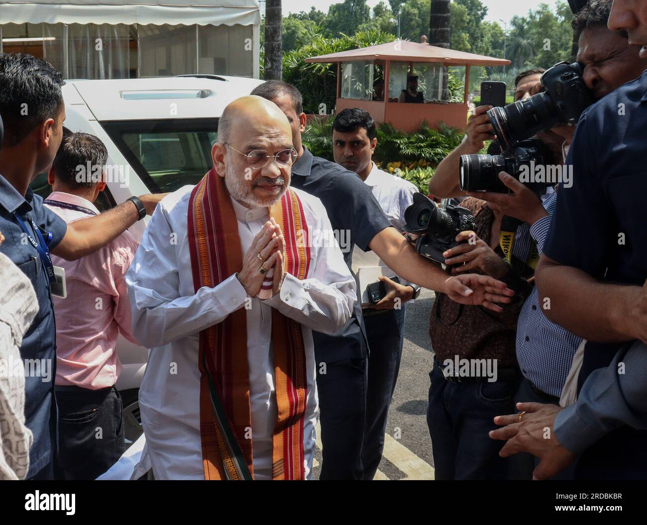 New Delhi, India. 20th July, 2023. Amit Shah, India's Home Minister, seen arriving for monsoon session 2023 of Parliament in New Delhi. Credit: SOPA Images Limited/Alamy Live News Stock Photo