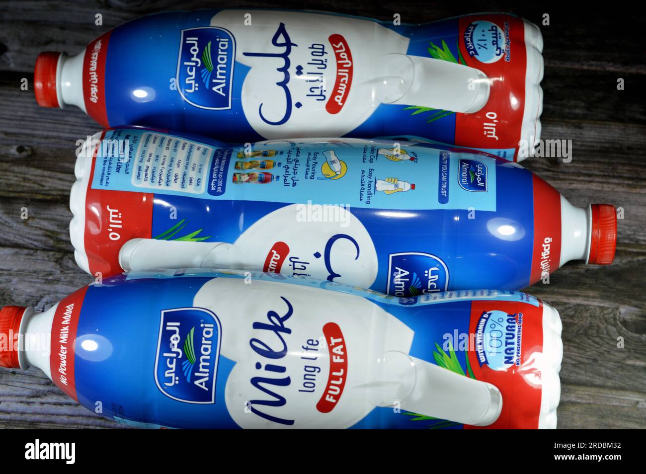 Cairo, Egypt, June 26 2023 Almarai full fat creamy fresh cow's milk of