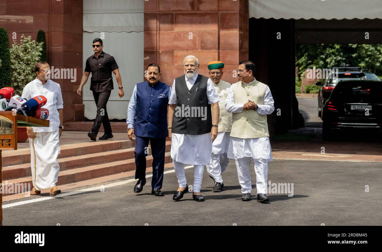 New Delhi, India. 20th July, 2023. Narendra Modi, India's Prime Minister, seen ahead of the monsoon session 2023 of Parliament in New Delhi. (Photo by Ganesh Chandra/SOPA Images/Sipa USA) Credit: Sipa USA/Alamy Live News Stock Photo