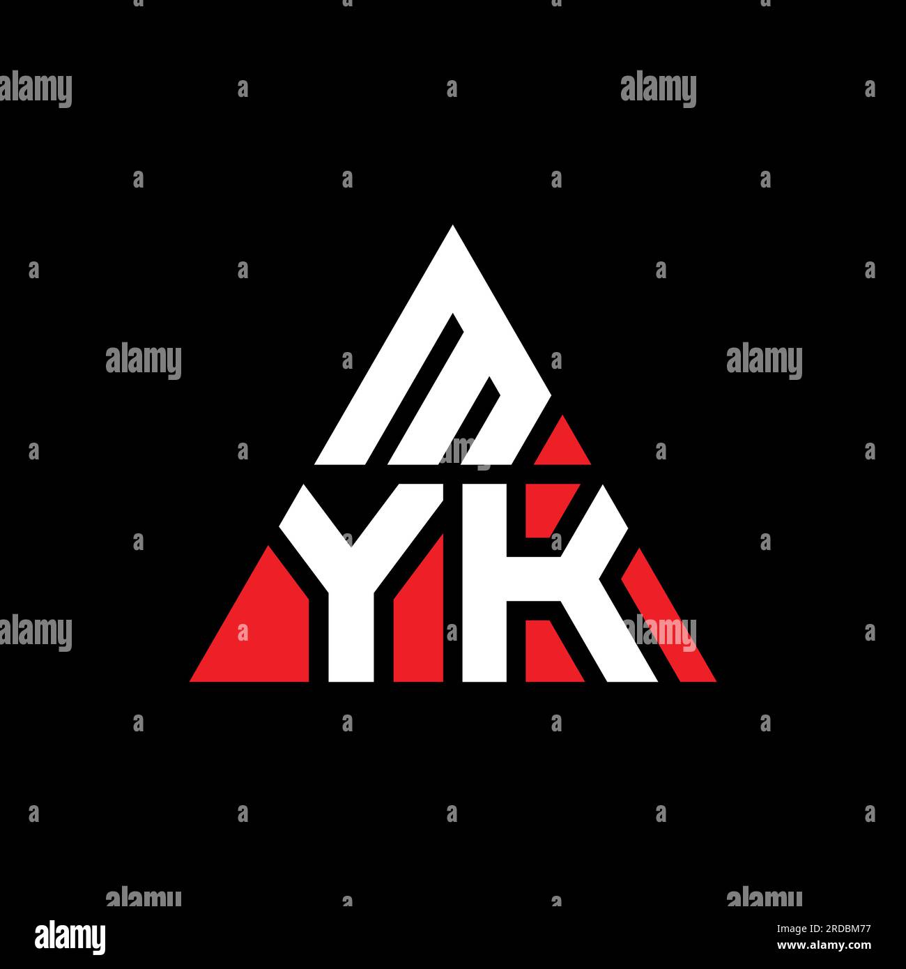 MYK triangle letter logo design with triangle shape. MYK triangle logo design monogram. MYK triangle vector logo template with red color. MYK triangul Stock Vector
