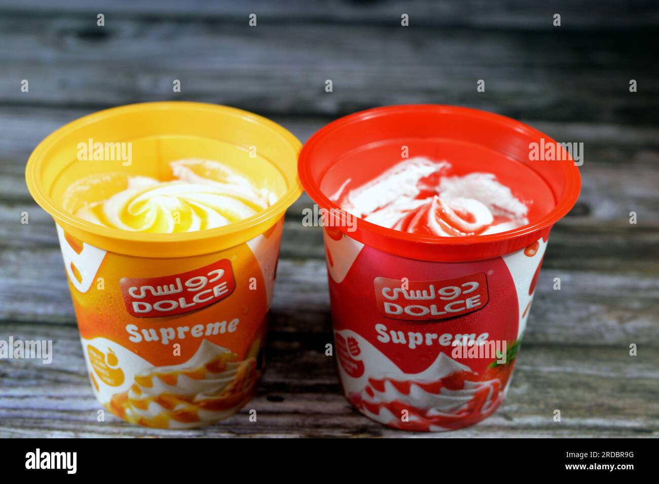 Cairo, Egypt, July 6 2023 Dolce Supreme ice cream frozen vanilla with