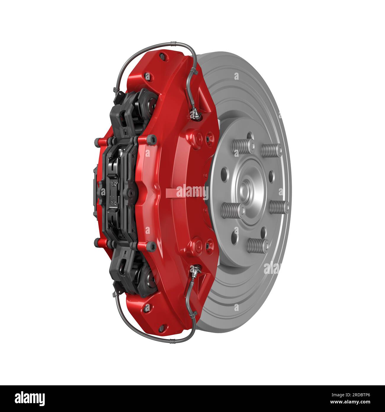 Braking system. Car brake disk with caliper isolated on white background. 3d illustration Stock