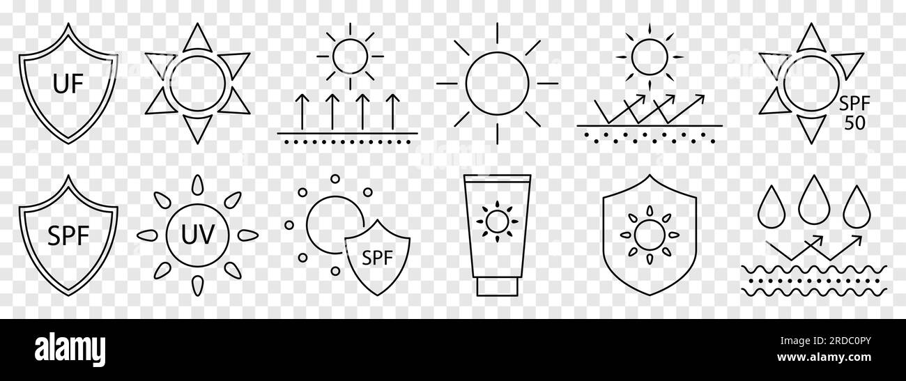 Sun protection line icons. Sunscreen and uv protection concept. Vector