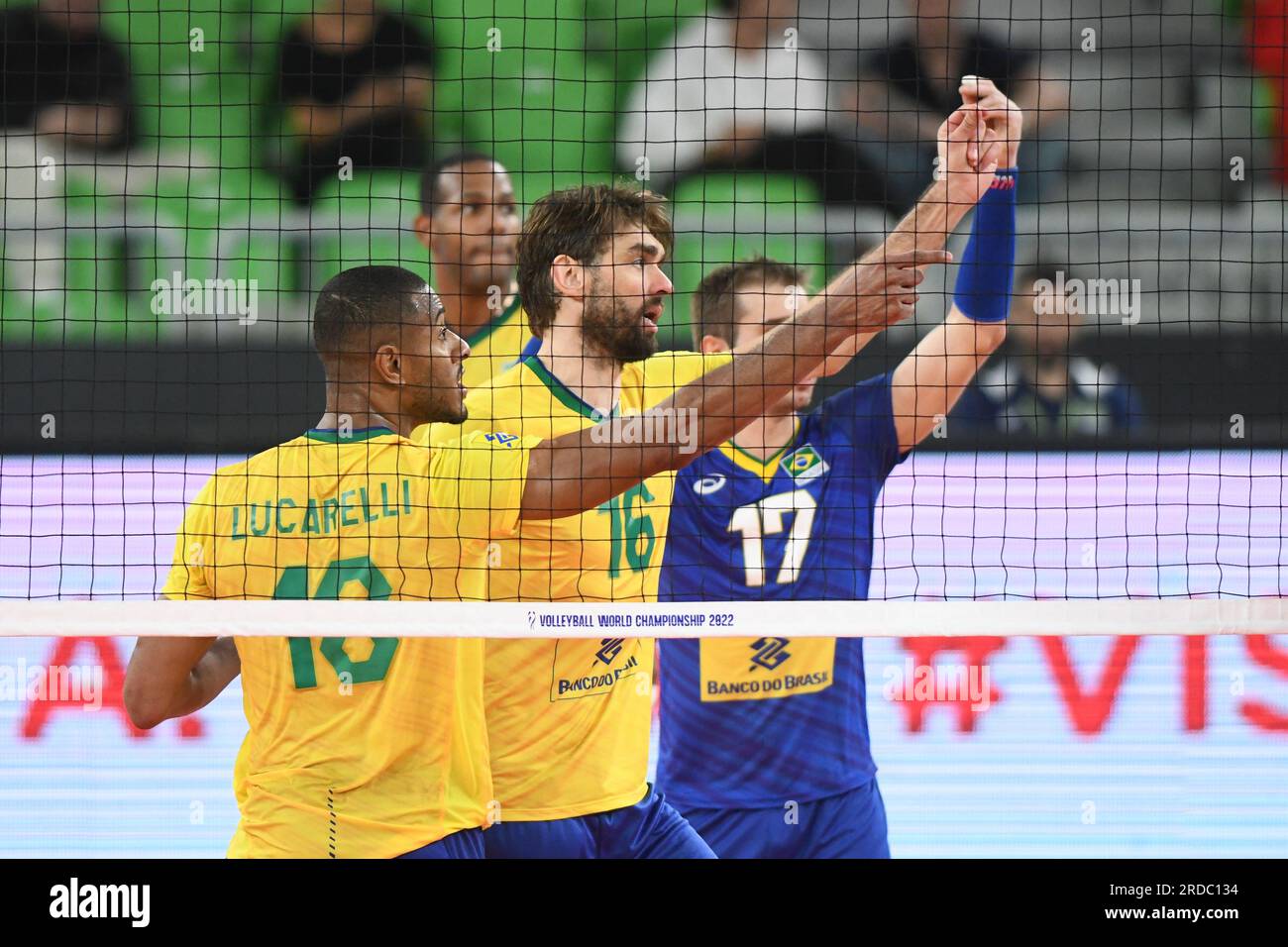 Brazil celebrate the win over Japan. Volleyball World Championship 2022