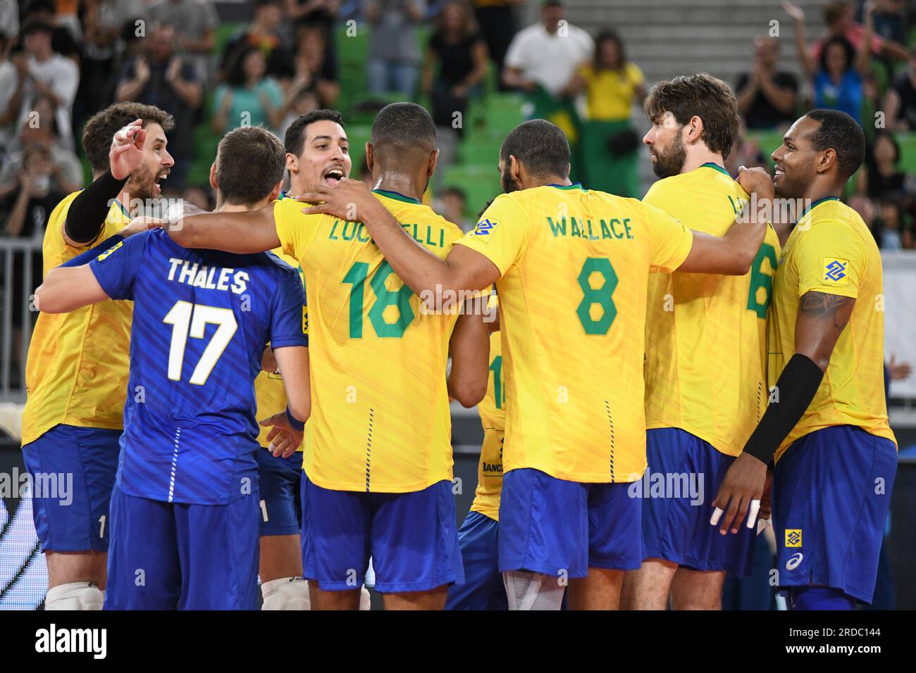 Brazil celebrate the win over Japan. Volleyball World Championship 2022