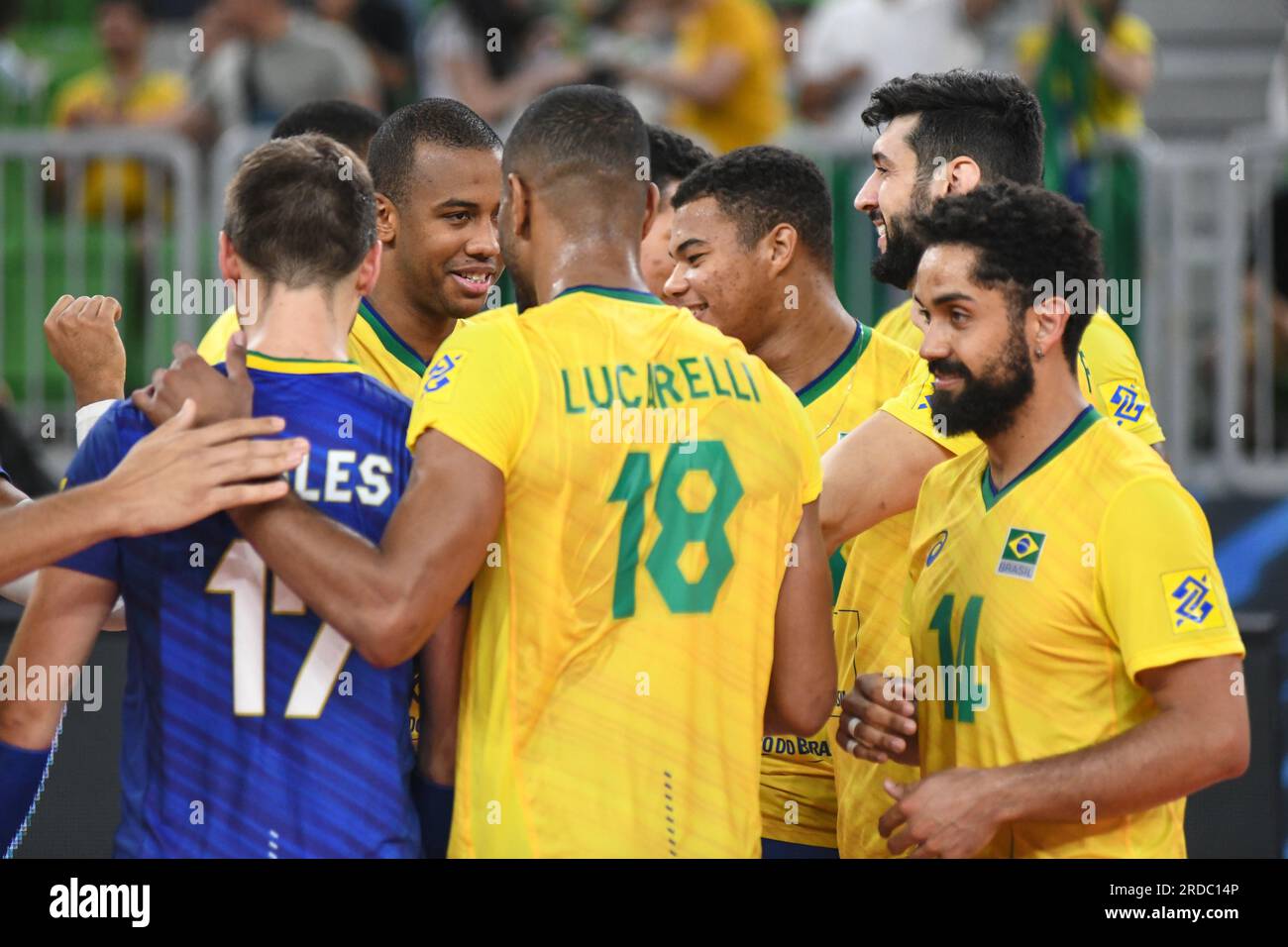 Brazil celebrate the win over Japan. Volleyball World Championship 2022