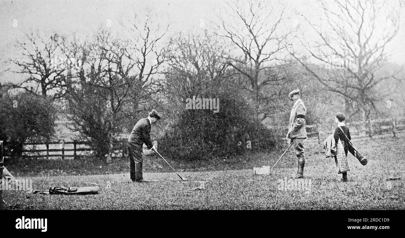 On the Rowlands Castle golf links: The forest drive. From a collection of printed advertisements and photographs dated 1908 relating to the Southsea and Portsmouth areas of Hampshire, England. Some of the originals were little more than snapshot size and the quality was variable. Stock Photo
