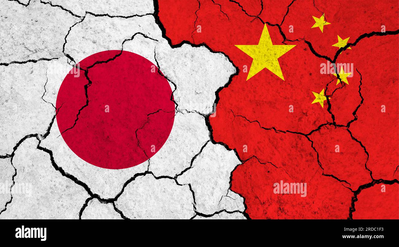 Flags of Japan and China on cracked surface - politics, relationship ...