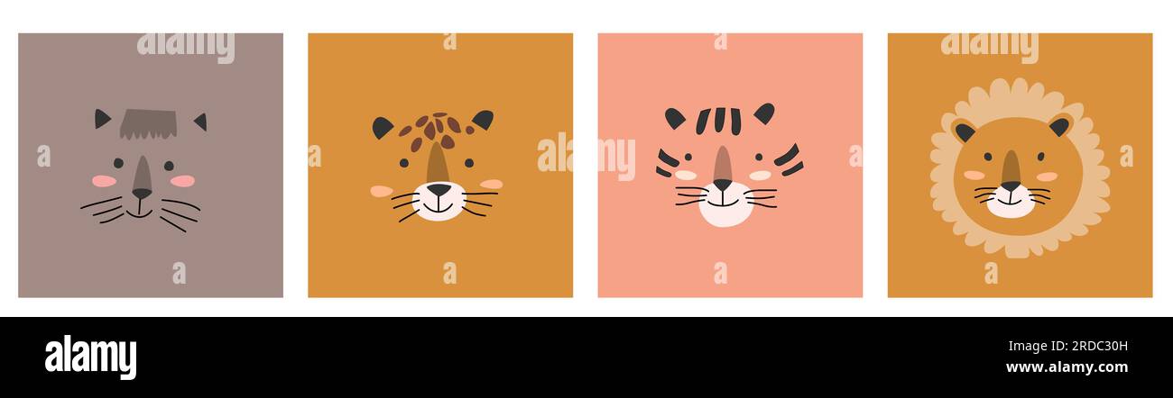 Simple Portrait Of Animals Set Of Leopard Lion Tiger Wild Cat Manul simple-portrait-of-animals-set-of-leopard-lion-tiger-wild-cat-manul