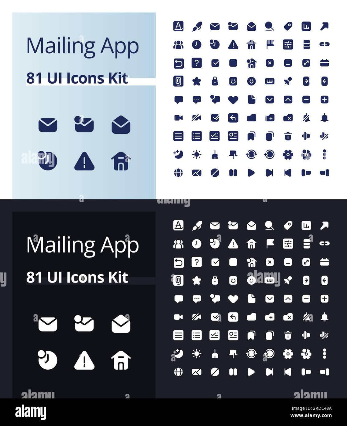 Mailing app glyph ui icons kit for dark, light mode Stock Vector