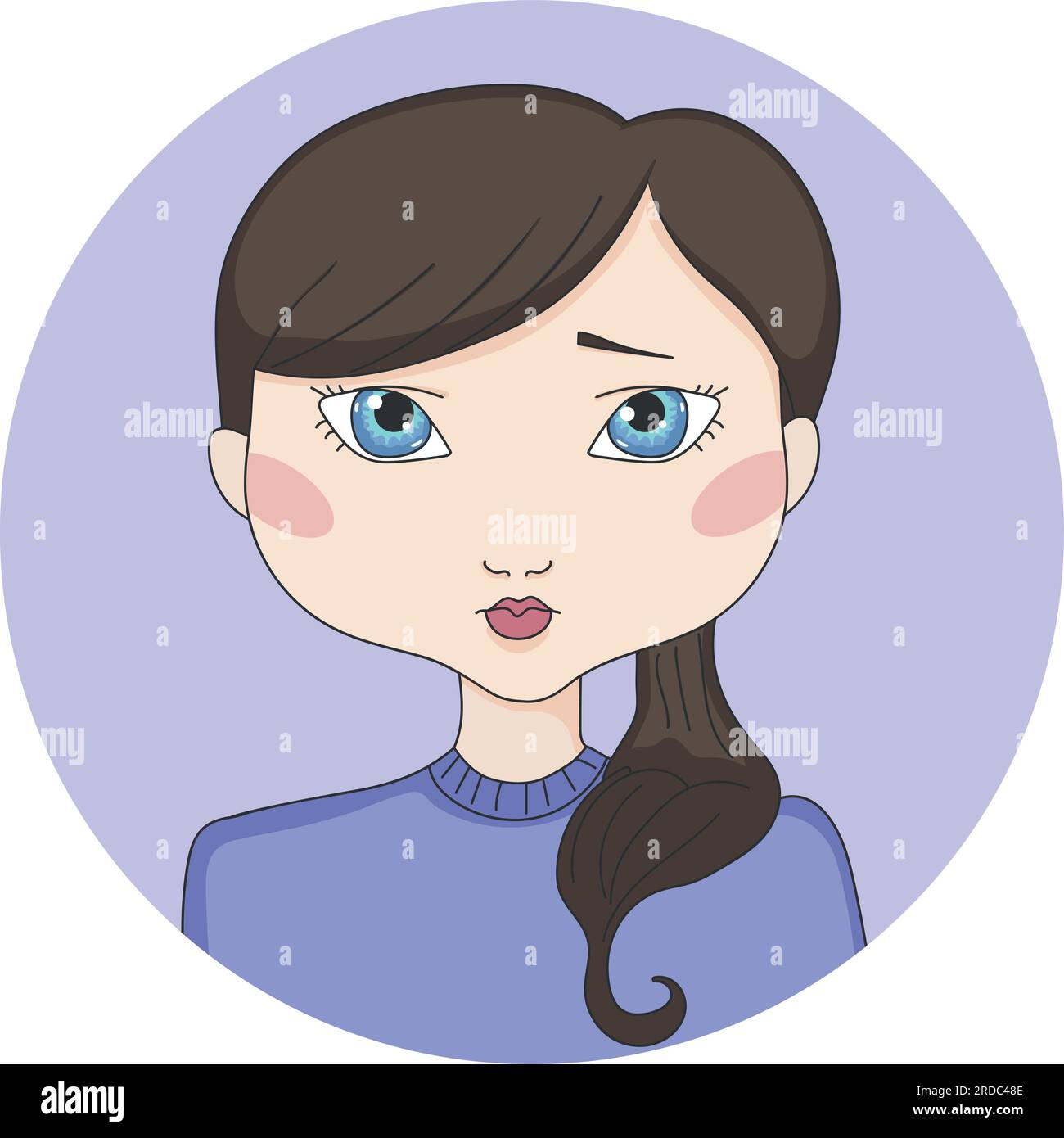 Happy Anime Style Big Blue Eyes Hand Drawn Vector Illustration