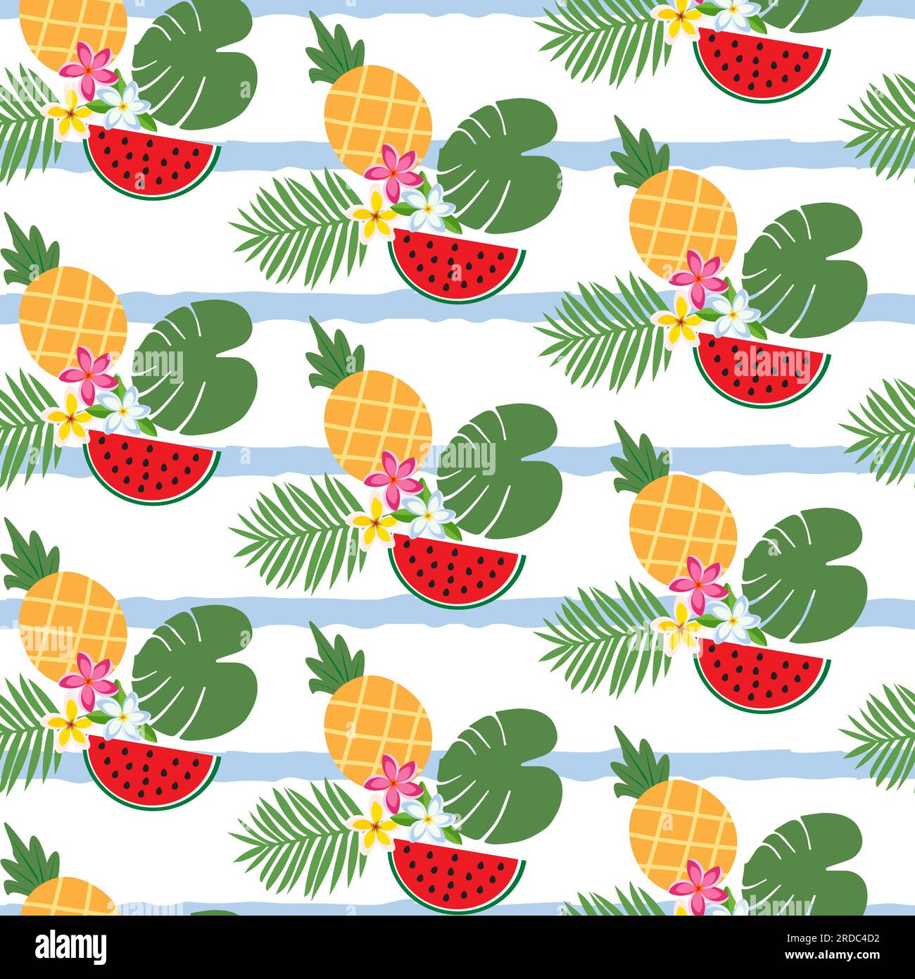 Vector summer seamless pattern with tropical leaves and fruits Stock ...