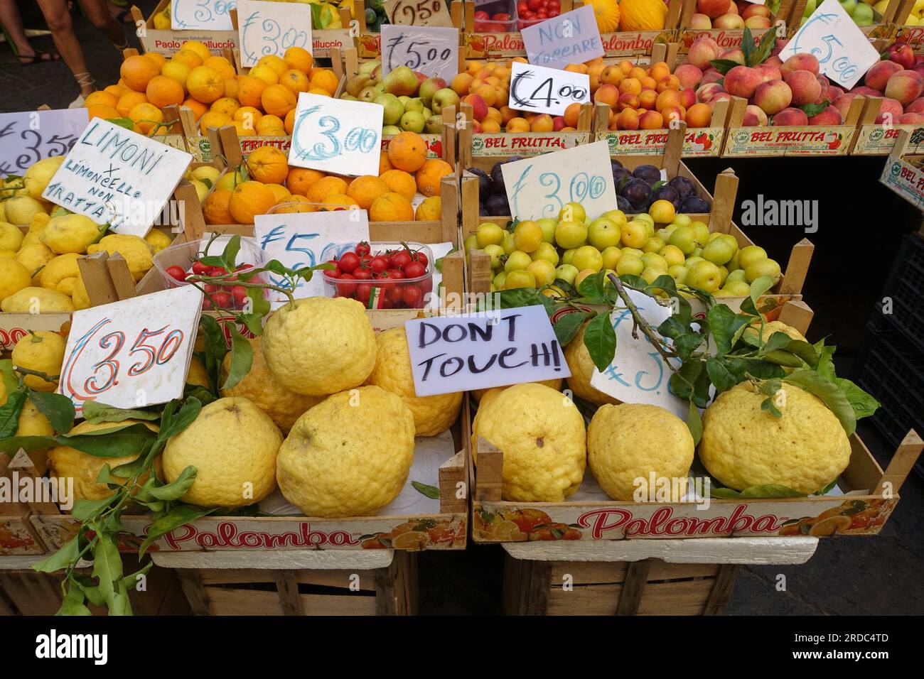 Fruit for sale, Sorrento, Italy. Note the giant lemons in the