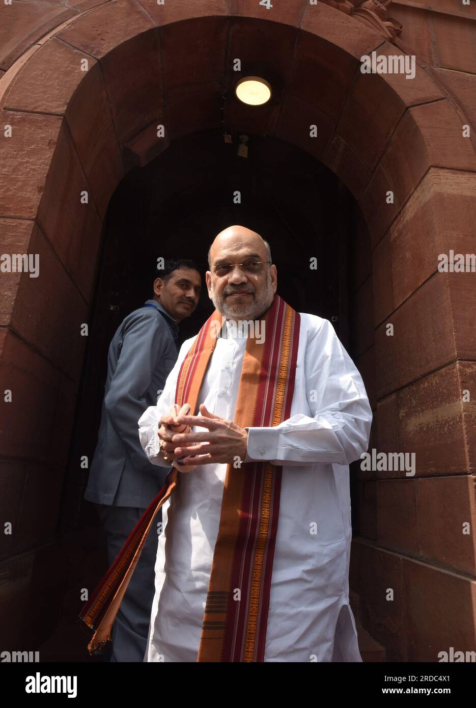 Home Minister Amit Shah arrives at the Parliament on the first day of Monsoon Session in New Delhi. (Photo by Sondeep Shankar/Pacific Press) Stock Photo