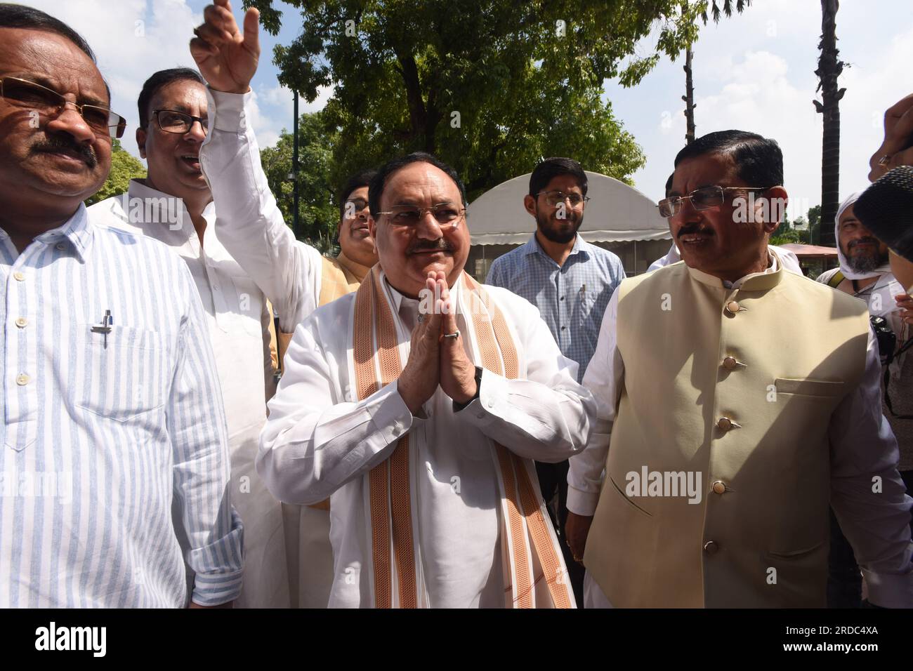 Ruling Bhartiya Janta Party President J.P. Nadda arrives at the Parliament on the first day of Monsoon Session in New Delhi (Photo by Sondeep Shankar/Pacific Press) Stock Photo