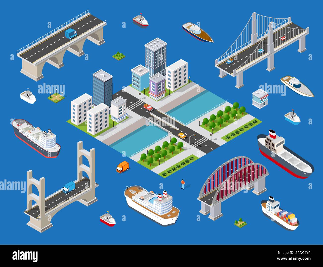 Set of modern isometric buildings and houses for sites and games ...
