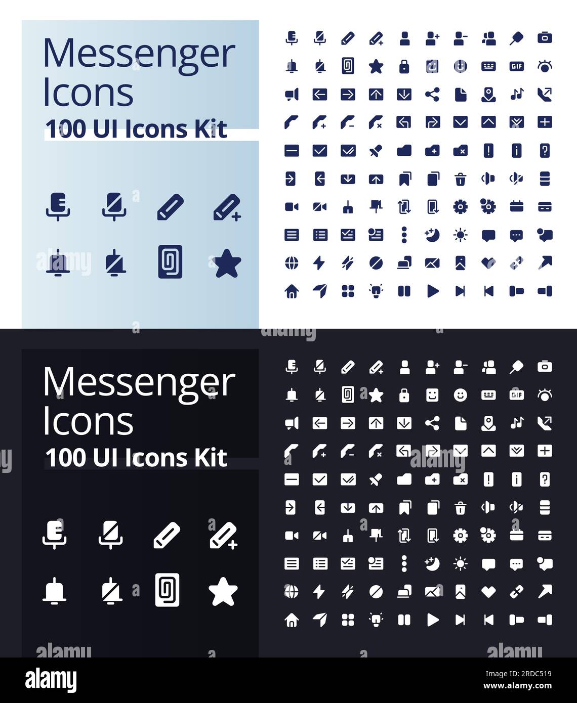 Messenger glyph ui icons kit for dark, light mode Stock Vector