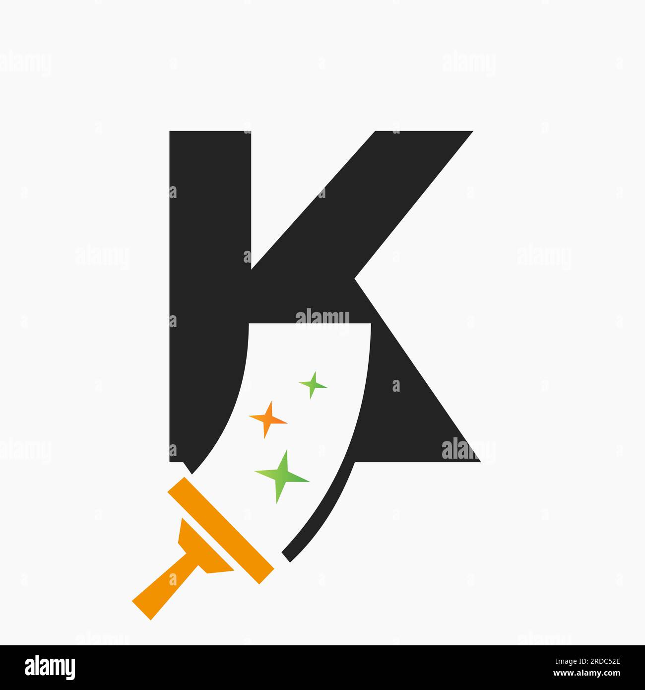 Letter K Cleaning Service Logo Design Concept With Clean Brush Symbol. House Clean Sign Stock