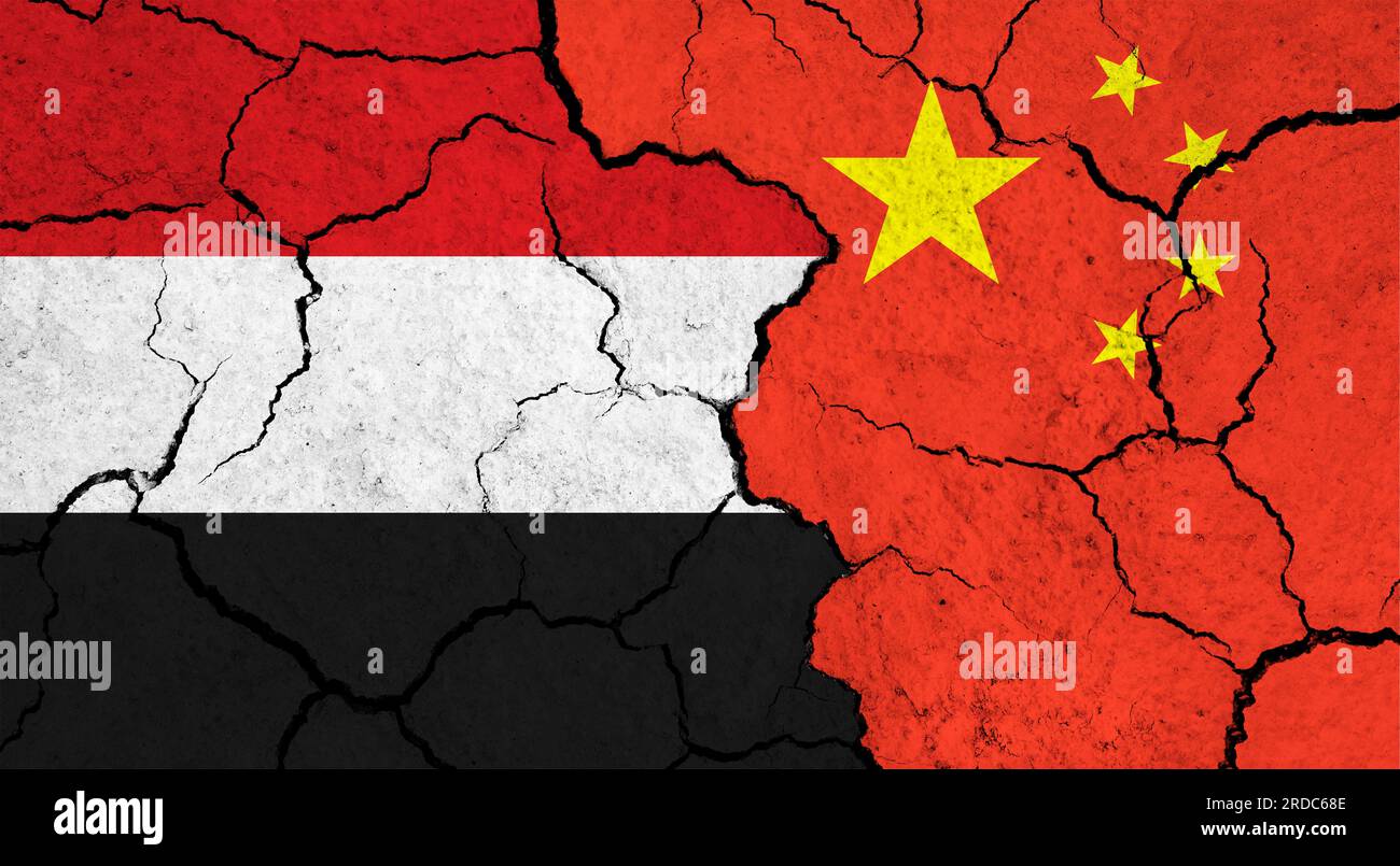 Flags of Yemen and China on cracked surface politics, relationship concept Stock Photo Alamy