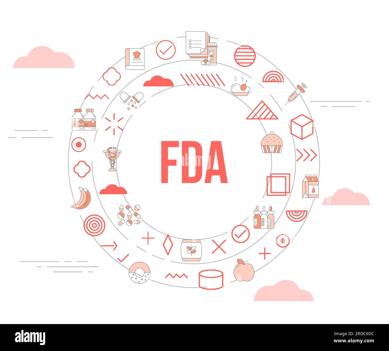 fda food and drug administration concept with icon set template banner and circle round shape vector illustration Stock Photo