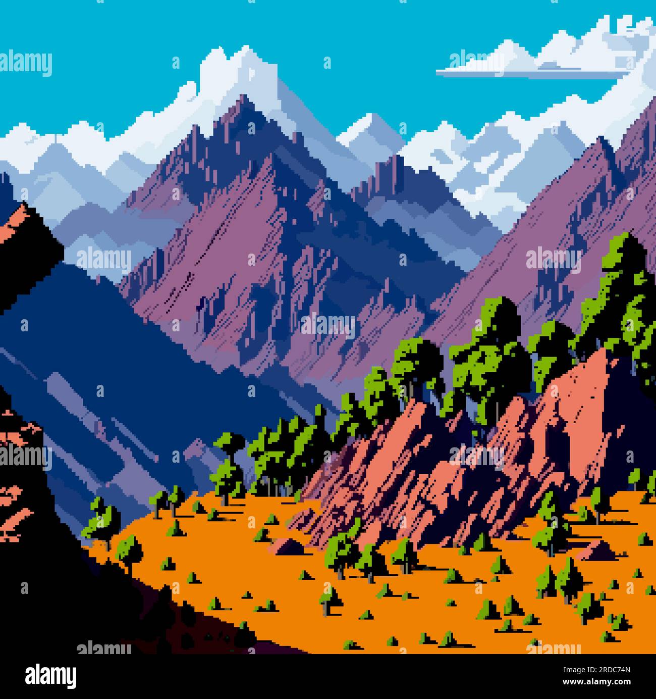 Landscape 8bit Pixel Art Summer Natural Landscape Mountain Scenery 