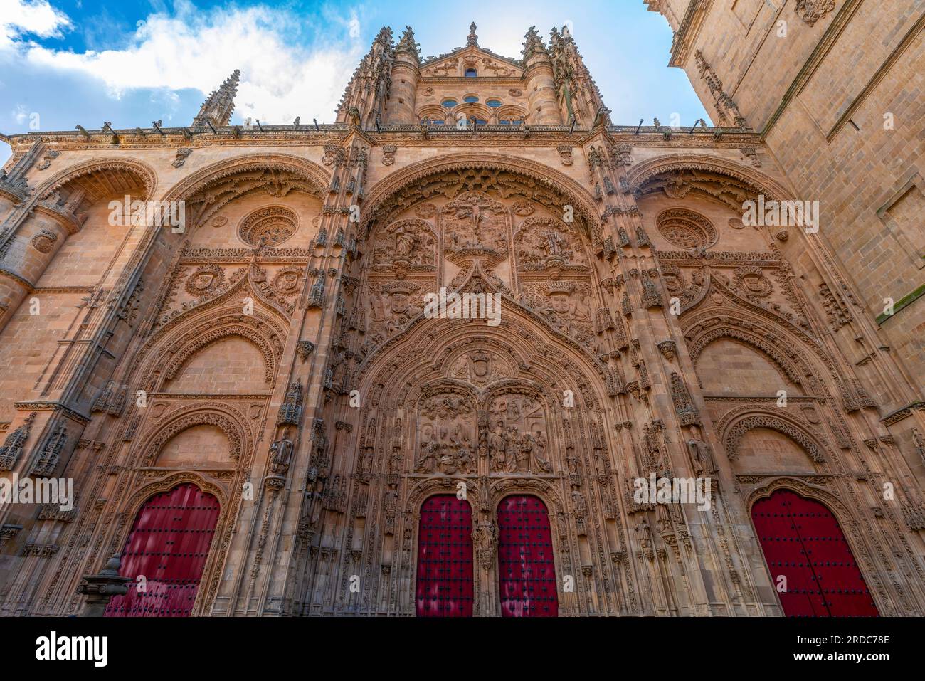 Plateresque style facade of the University of Salamanca. The University of Salamanca. Founded in 1134, it was the first university to receive the titl Stock Photo