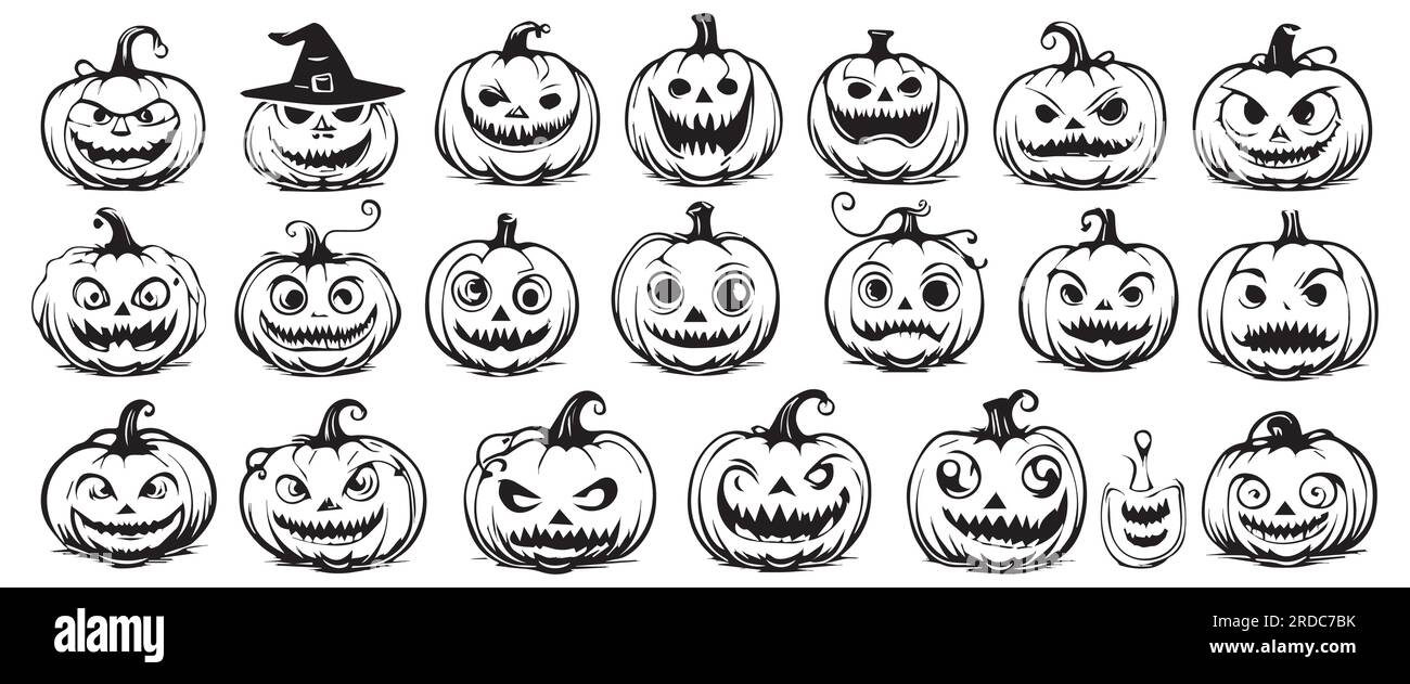 Banner Set Scary Halloween Pumpkin Faces Icons Cartoon Vector Illustration Stock Vector Image