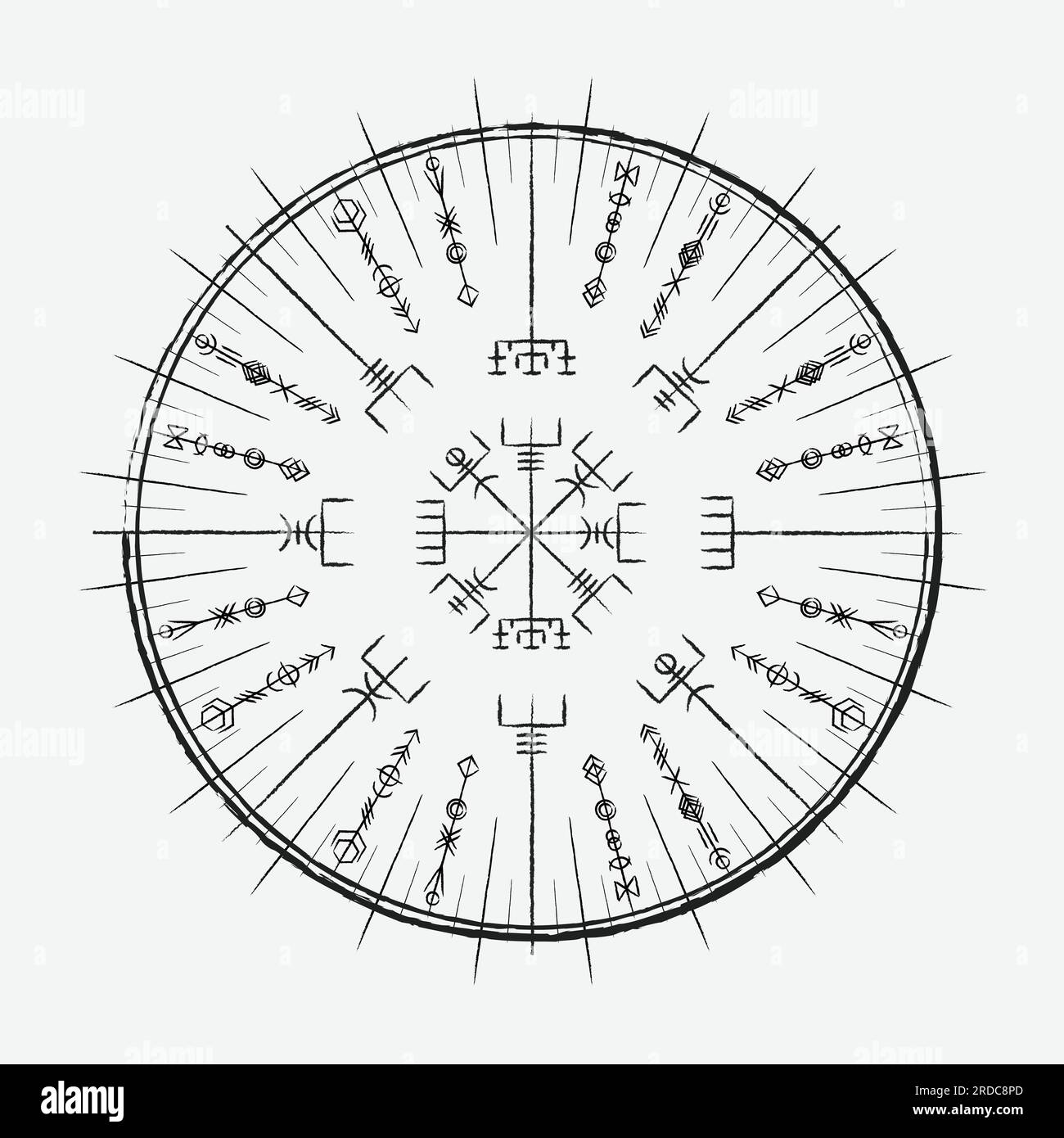 Viking Design. Magical Runic Compass Vegvisir, In The Circle Of Norse