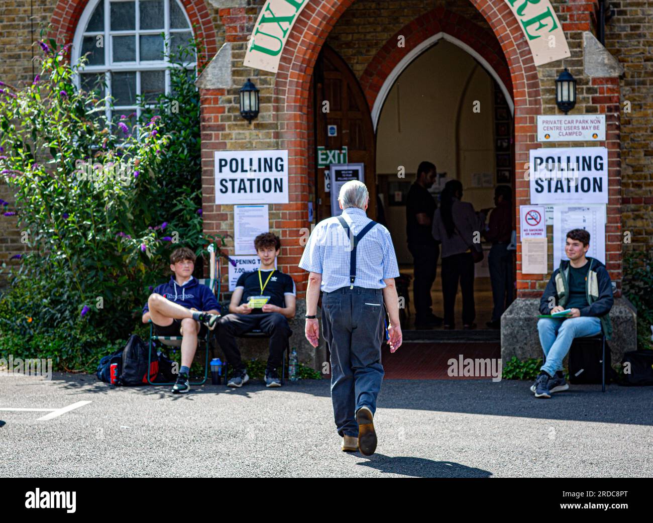 A voter walks in a polling station at the Uxbridge Community Center during a by-election in the northwest London constituency of Uxbridge and South Ruislip on July 20, 2023. Voters headed to the polls in three by-elections across England, with Prime Minister Rishi Sunak's ruling Conservatives braced for defeat in each as inflation-battered Britain's economic woes bite.Credit: Horst Friedrichs/Alamy Live Stock Photo