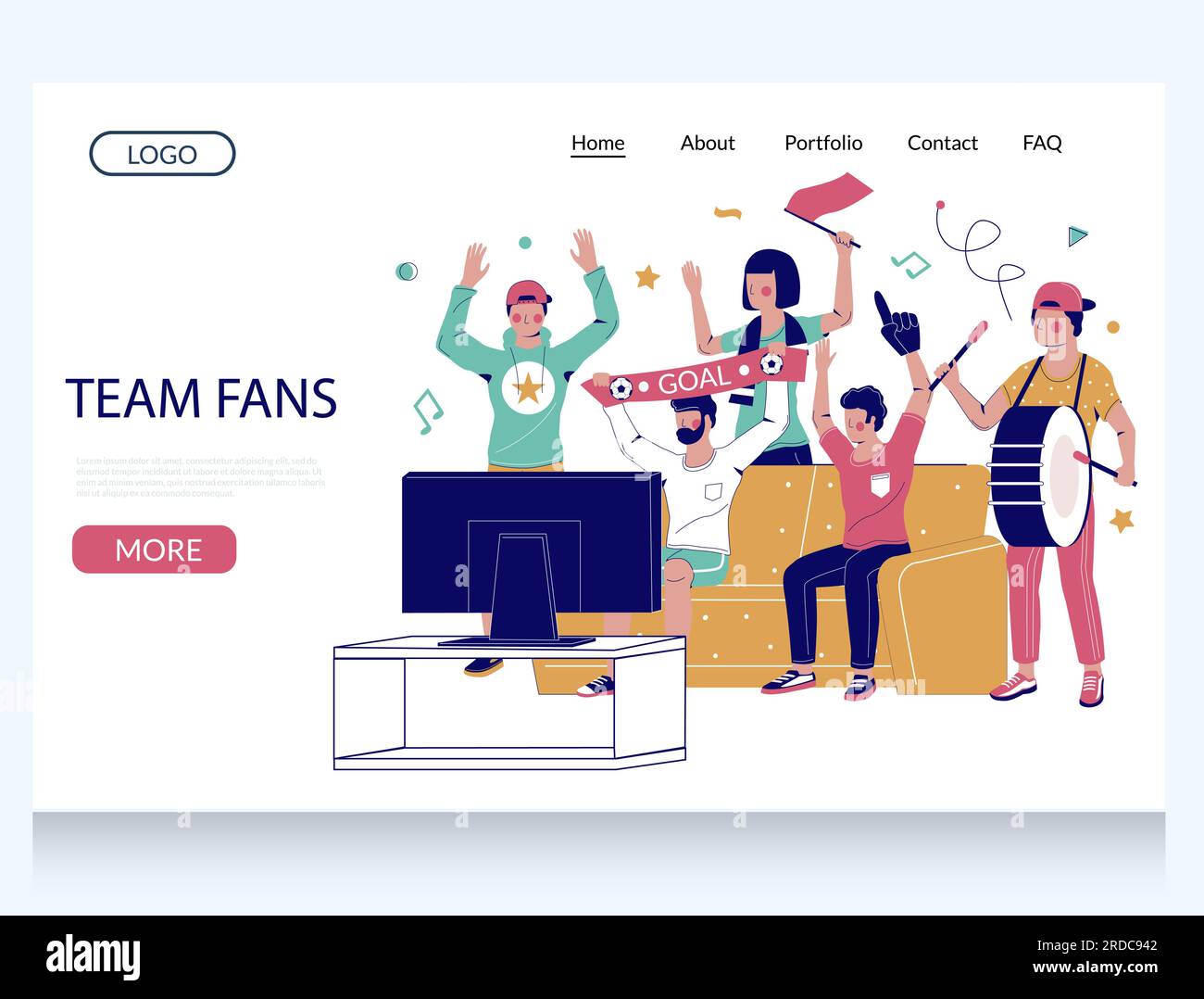 Team fans vector website landing page design template Stock Vector