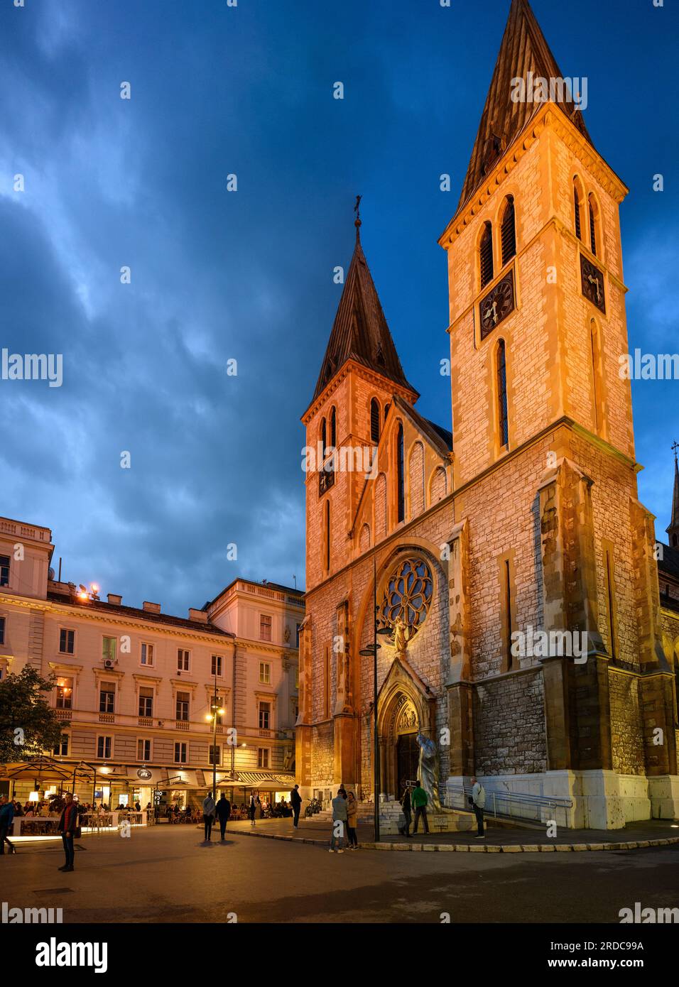 The Sacred Heart Cathedral on Ferhadija street, central  Sarajevo,  Bosnia Herzegovina, Balkan Peninsula, Eastern Europe. Stock Photo