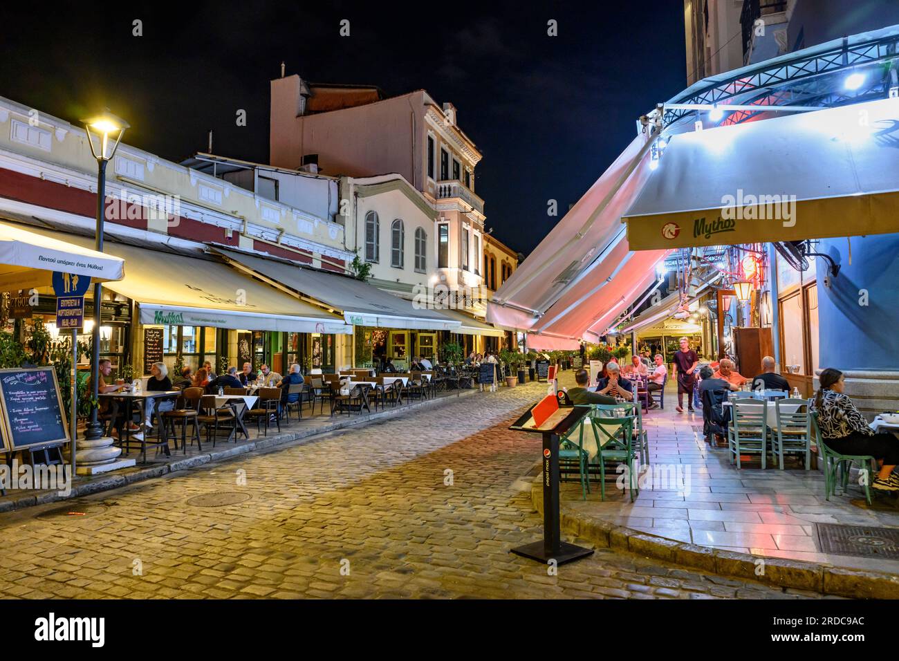 Bars and restaurants in the popular Ladadika district of Thessaloniki Macedonia, Northern Greece Stock Photo