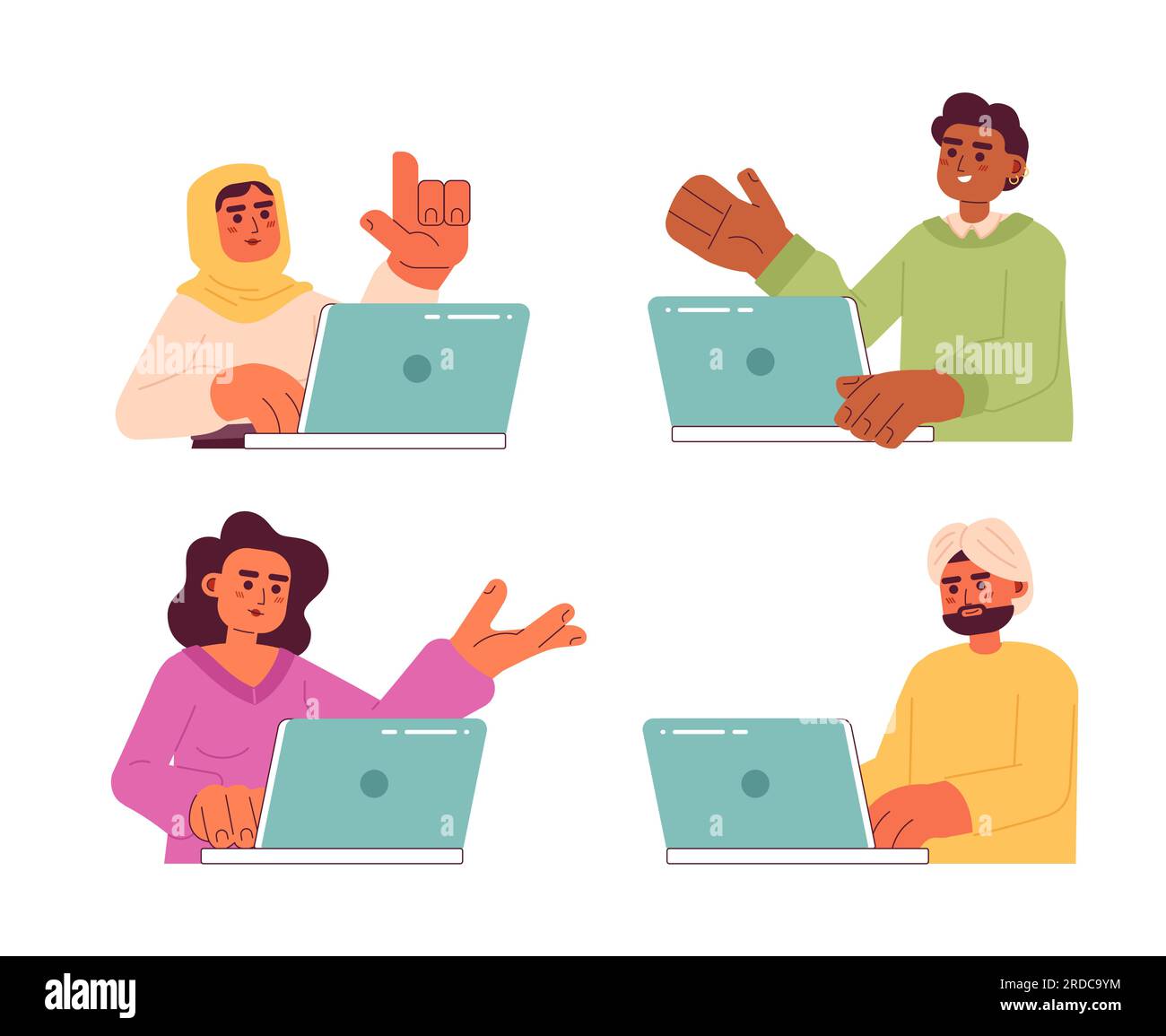 Busy workers semi flat color vector characters pack Stock Vector