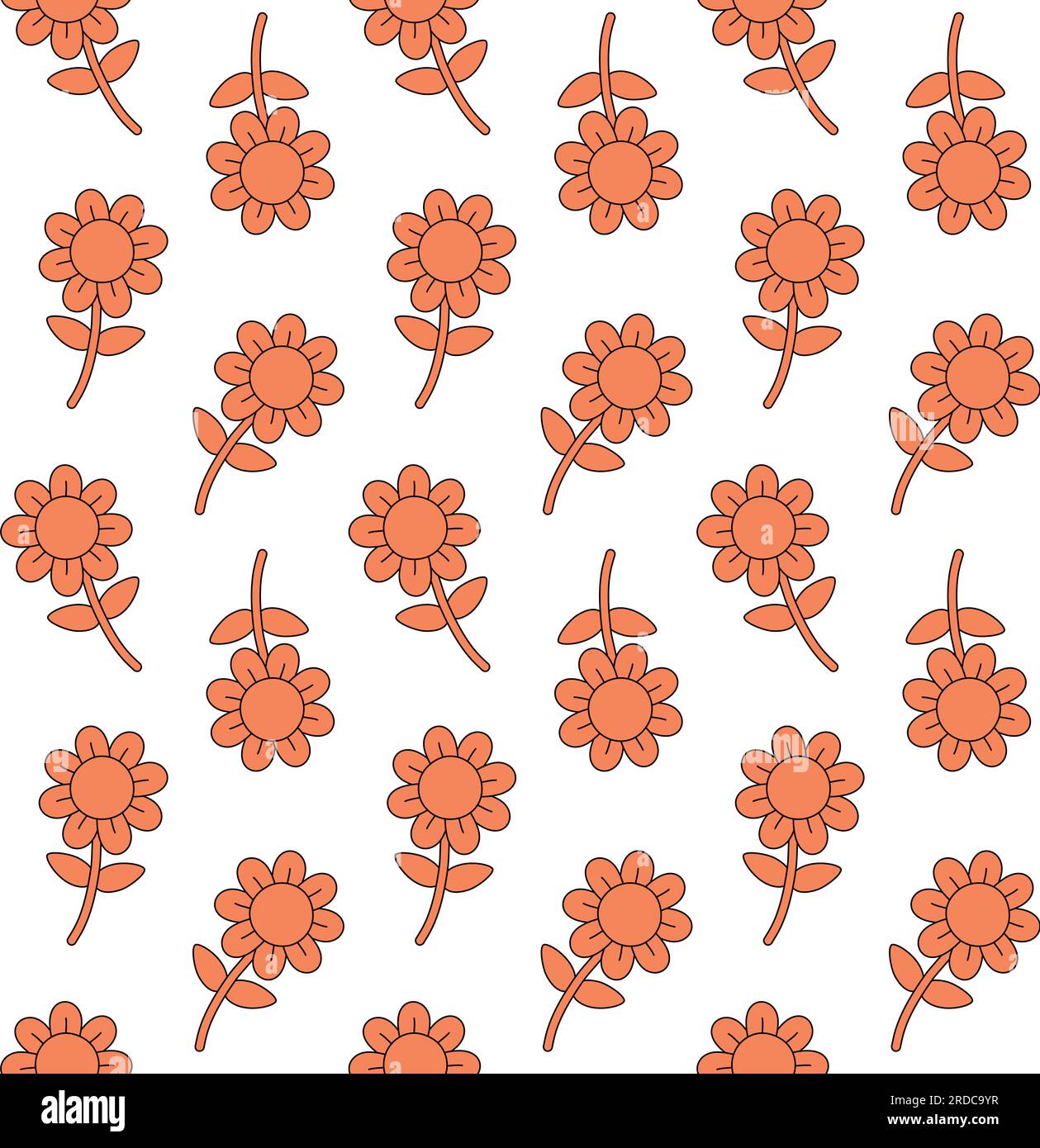 Vector seamless pattern of retro groovy flower isolated on white ...