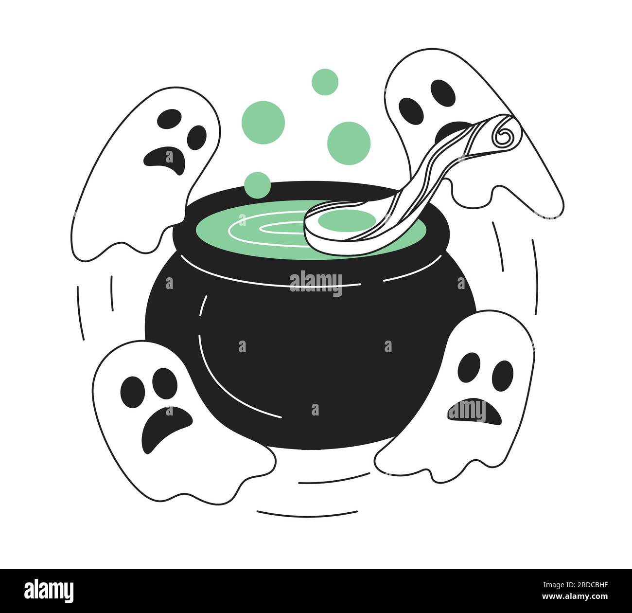 Cauldron with ghosts on Halloween monochrome concept vector spot ...