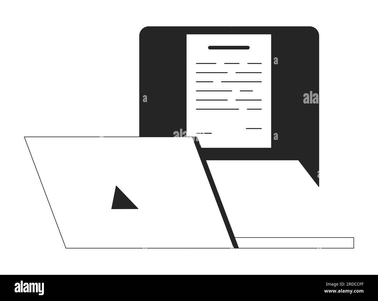Notification message on laptop flat monochrome isolated vector object Stock Vector