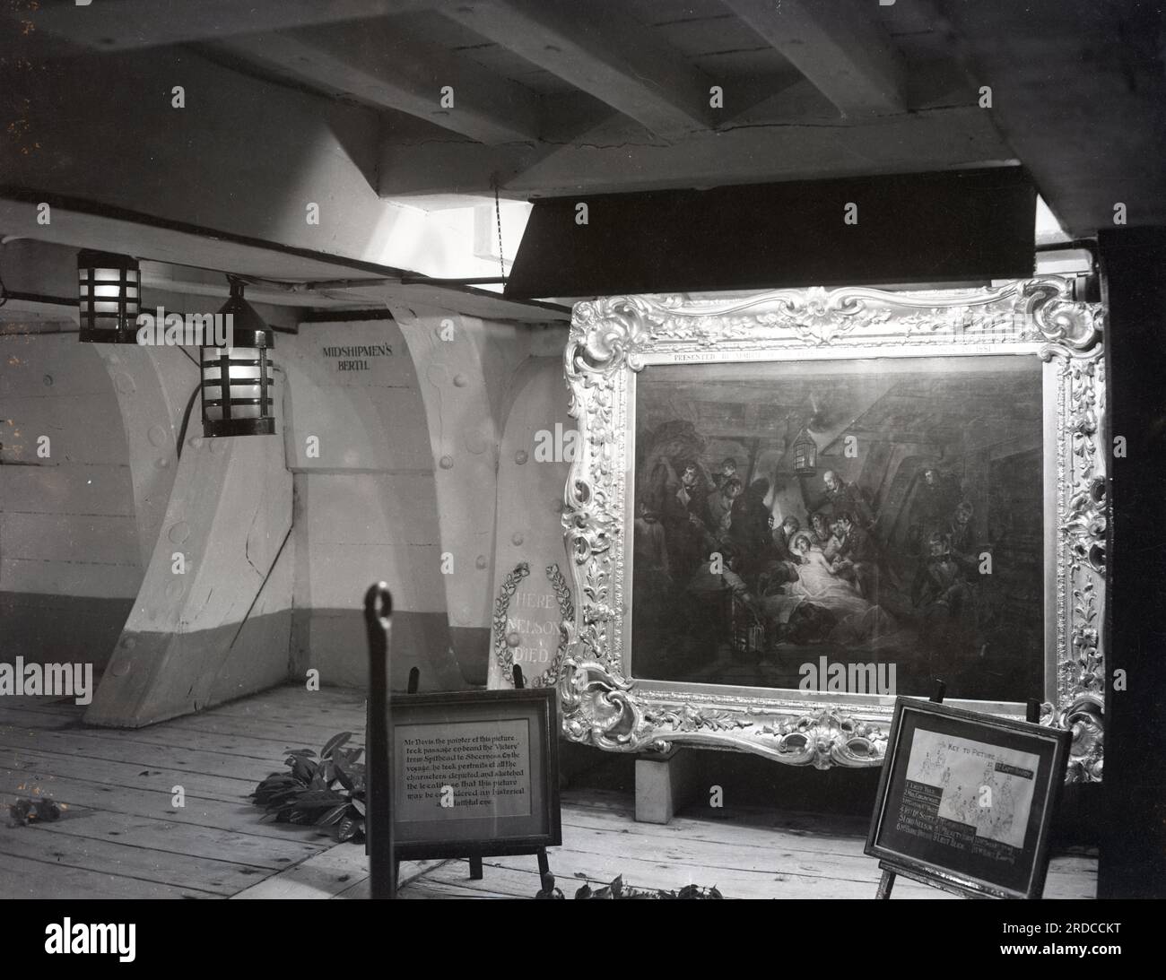 H.M.S.Victory, Lord Nelson;s flagship at the Battle of Trafalgar. Interior and exterior images from 1940. Stock Photo