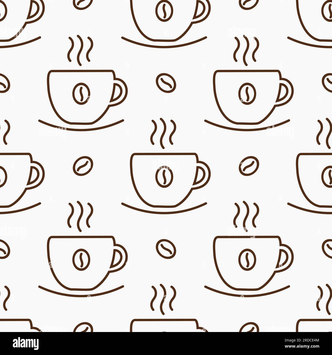 Coffee cups and beans seamless line pattern. Vector illustration Stock ...