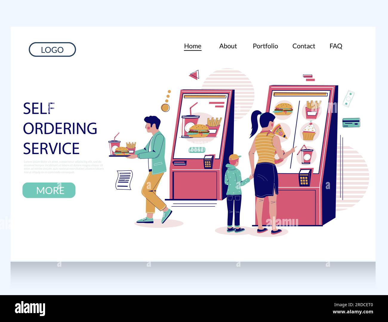 Self ordering service vector website landing page design template Stock Self ordering service vector website landing page design template Stock