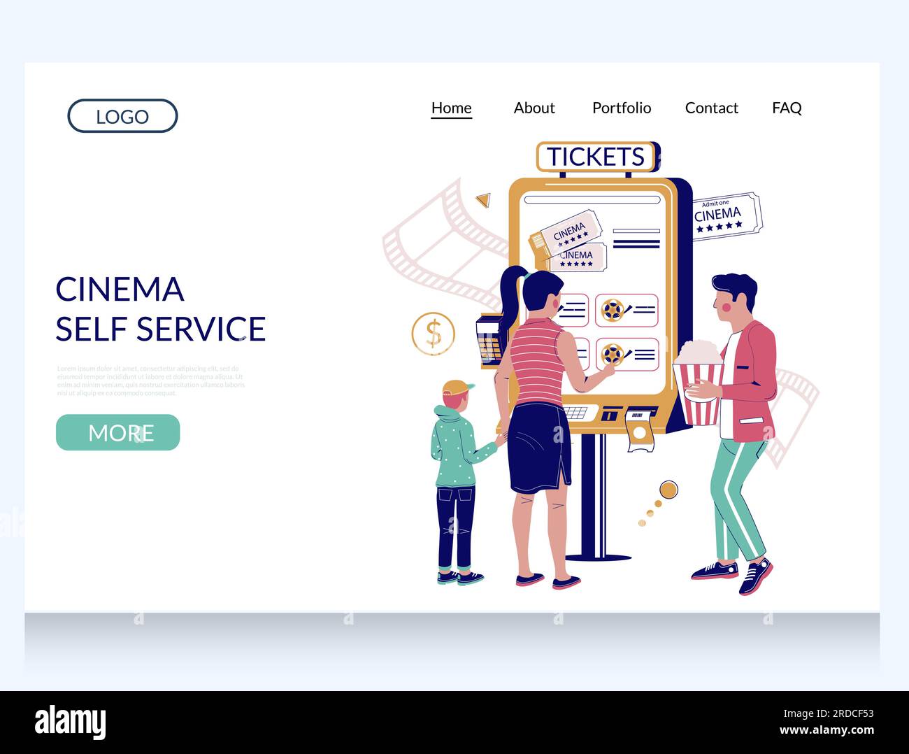 Cinema self service vector website landing page design template Stock Cinema self service vector website landing page design template Stock